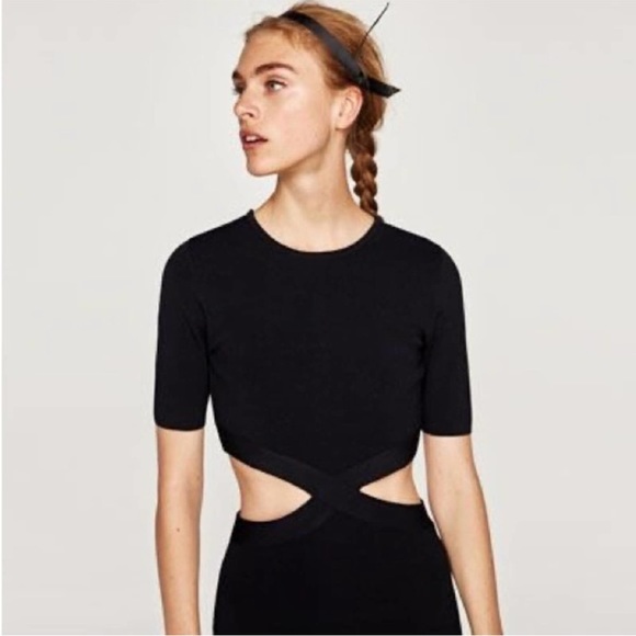 Zara Black Side Cut Out Bodycon Mini Dress - Picture 2 of 12
